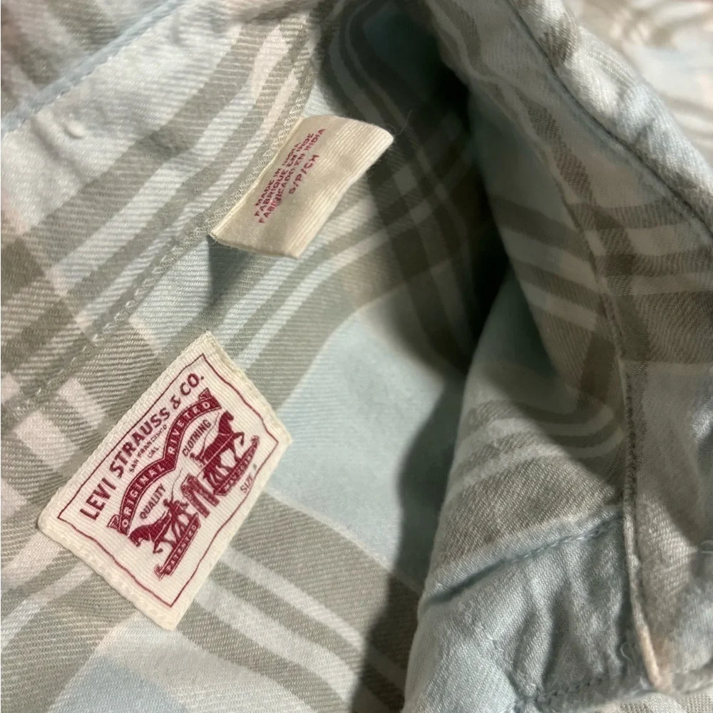 Levi’s Men Light Blue Plaid Long Sleeve Soft Flannel Shirt
